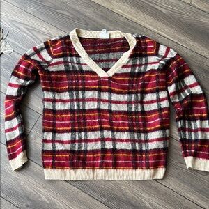 VTG St. John's Bay Striped V-Neck Sweater - Red, Gray, Cream size large